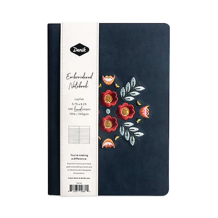 Embroidered Vegan-Suede Layflat Hardbound Journal, Evelyn's Bouquet, College Rule, 8x5.5, 72 Sheets